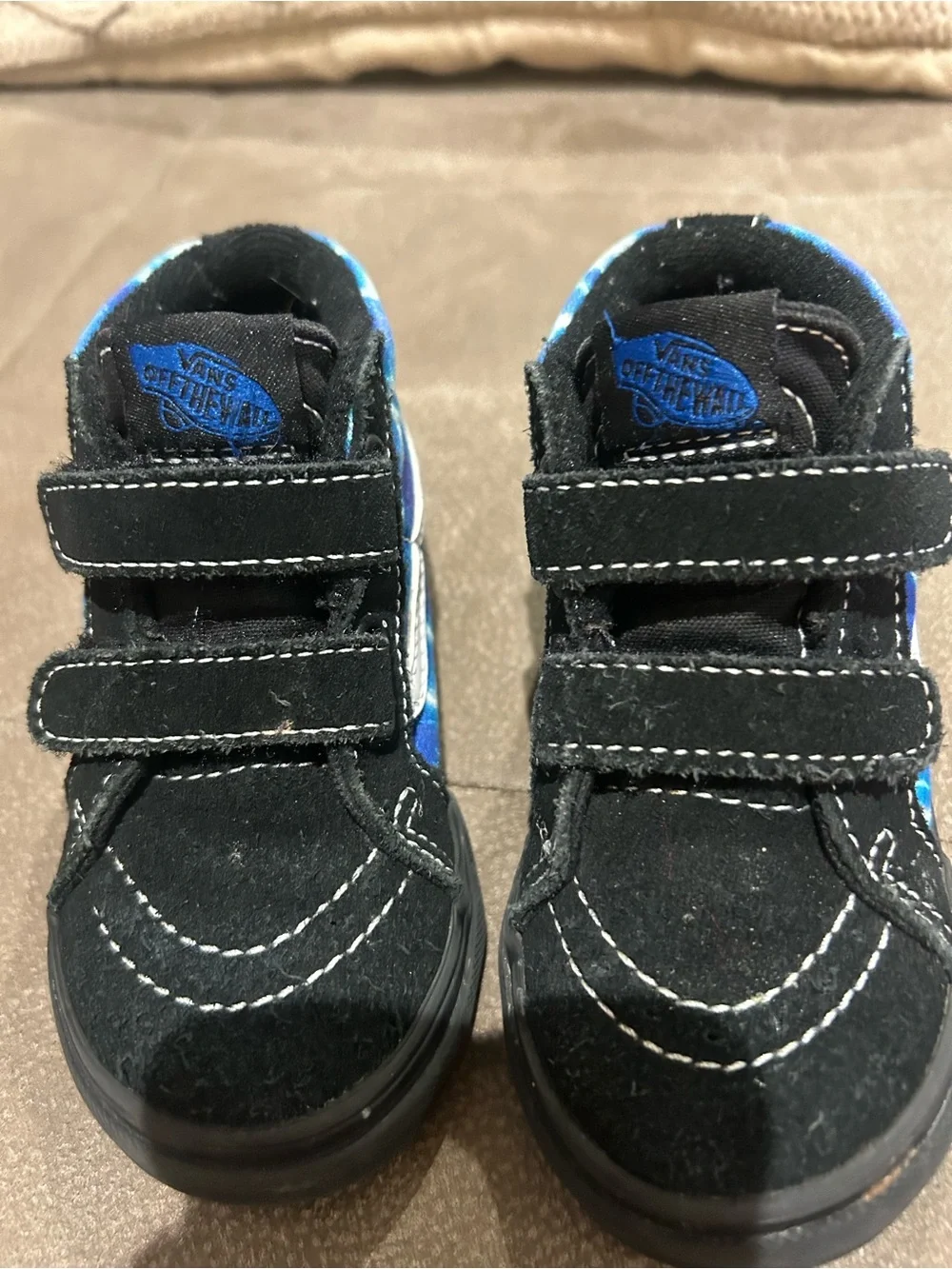 Vans Kids Black and Blue Velcro Skate Sneakers